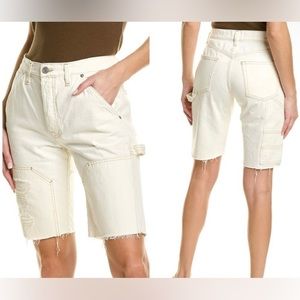 FRAME Denim Le Slouch Off White distressed Bermuda Short size 23. Retail $248